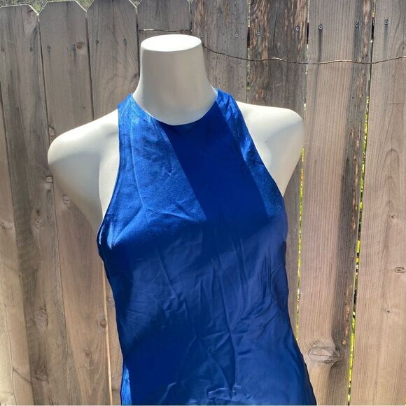 Zara bloggers favorite Blue Satin Effect Jewel Chain Mini Dress Size small - Picture 11 of 16